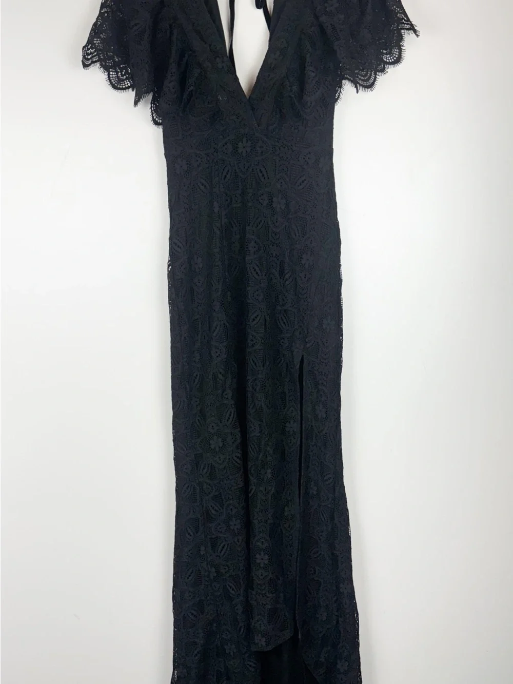 Lovers and Friends Black Lace Maxi Dress V Neck Dita Sz XS Formal Goth Romantic